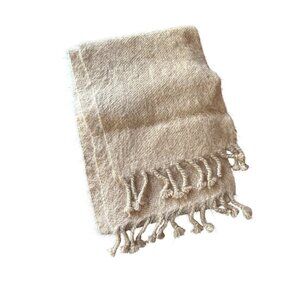 Luxurious Brown Beige Mohair Wool Scarf With Fringe Tassels